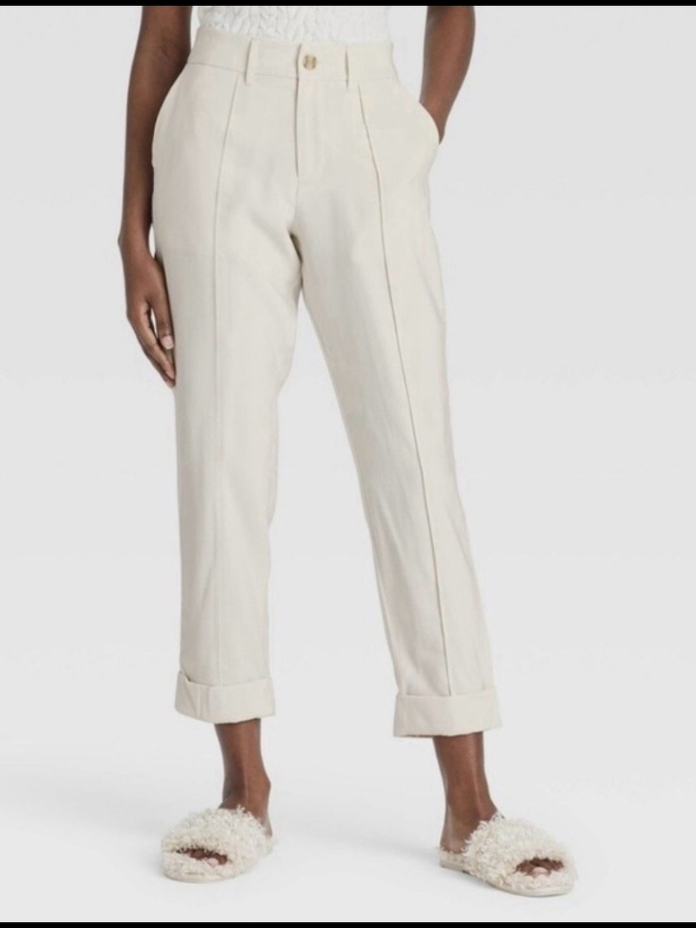a new day Cream Cropped Tailored Trousers